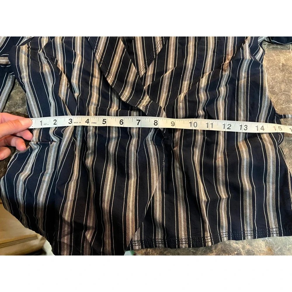 J.Crew Women Navy Blue White Striped Wrap Top Shawl Collar Long Sleeve XS‎ BG322